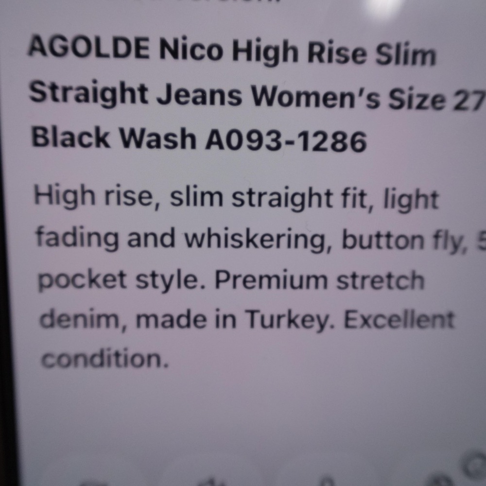 AGOLDE Nico Jeans Womens 27 Black Wash High Rise Slim Straight 27x28 Denim - Picture 11 of 12